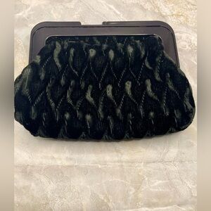Elegant Hard Lucite Opening Black Textured Chenille Coin Purse Bag